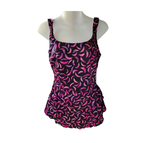 Vintage Bathing Suit possibly Maxine  of Hollywood Swimsuit pink black one piece - Picture 1 of 12